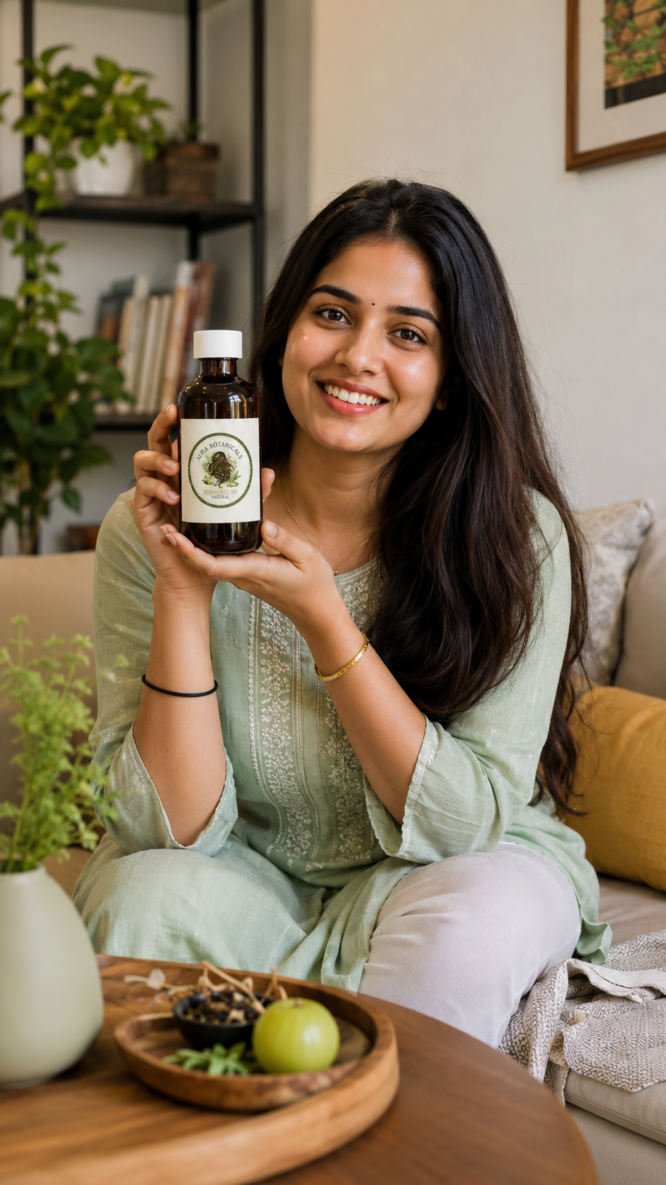 women holding hair product in hand